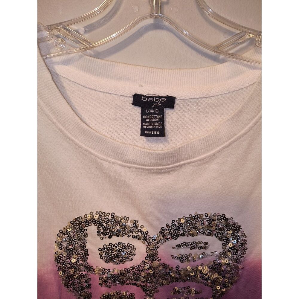 New! BeBE Girls Cropped Sweatshirt with Rhinestone Heart Design L 14/16 - Picture 3 of 3
